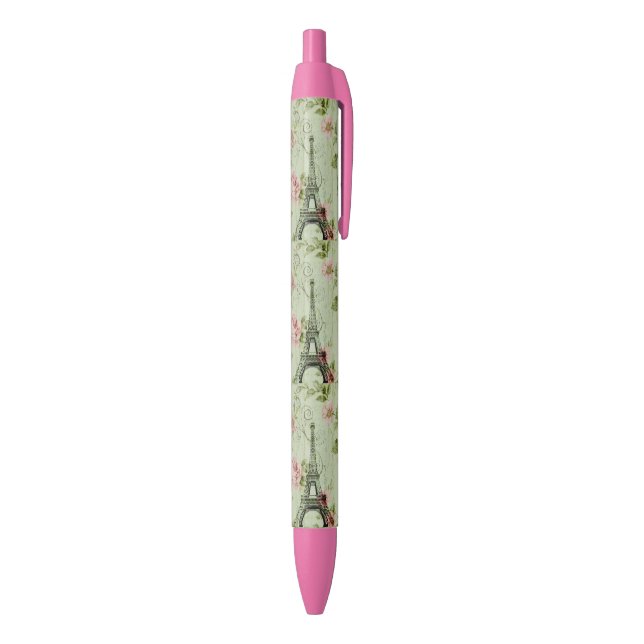 chic spring mint pink floral paris eiffel tower black ink pen (Bottom (Vertical))