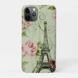 chic spring mint pink floral paris eiffel tower iPhone 11 pro case