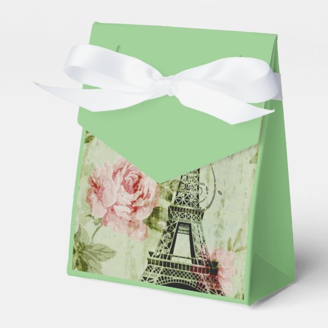 chic spring mint pink floral paris eiffel tower favour box (Front Side)