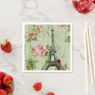 chic spring mint pink floral paris eiffel tower napkin