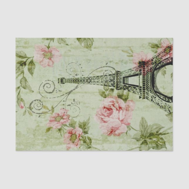 chic spring mint pink floral paris eiffel tower tissue paper (Front)