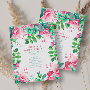 Chic Spring Watercolor Floral 70 Birthday Program Invitation