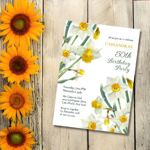 Chic Spring Yellow Daffodil Botanical Birthday Invitation