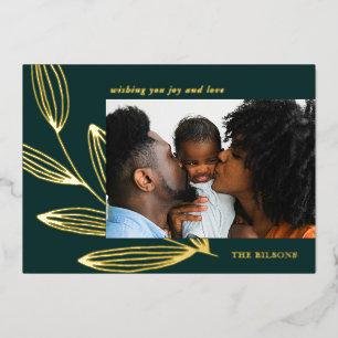 Chic Sprout Green and Gold Foil Holiday Photo Card
