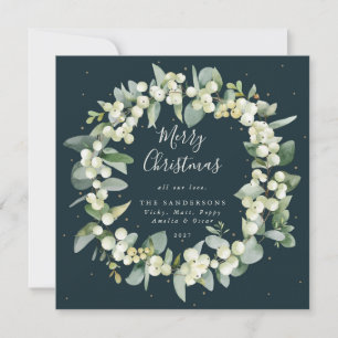 Chic Square Snowberry+Eucalyptus Christmas Wreath Holiday Card