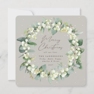 Chic Square Snowberry+Eucalyptus Christmas Wreath Holiday Card