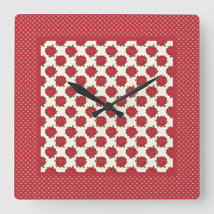 Chic Square Wall Clock: Deep Red Roses Clock