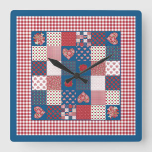 Chic Square Wall Clock, Faux-Patchwork, Gingham Clock