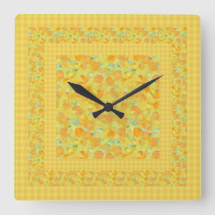 Chic Square Wall Clock, Golden Daffodils Square Wall Clock