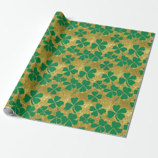 Chic St Patrick's Day Gold Green Shamrock Clover Wrapping Paper