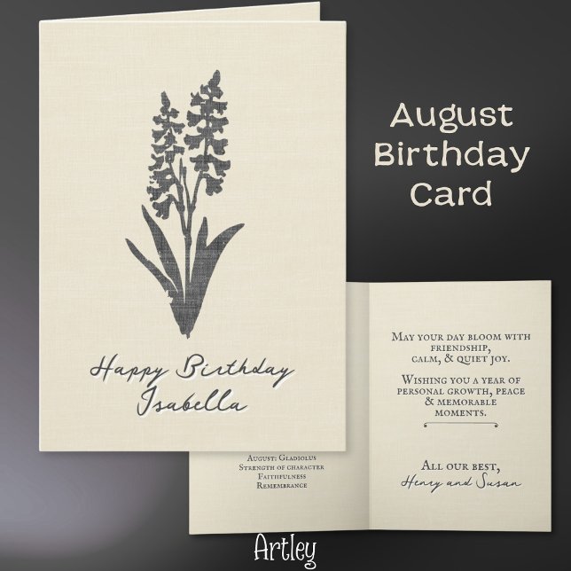 Chic Stamped Gladiolus August Birth Flower Linen Card (Creator Uploaded)