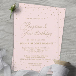 Chic Stars Girl's Baptism and First Birthday Invitation