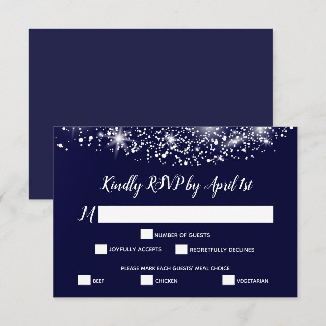 Chic Stars on Navy Blue RSVP Card (Front/Back)