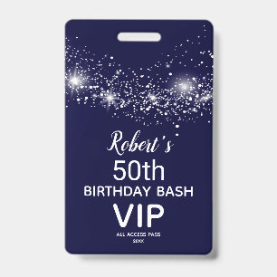 Chic Stars on Navy Sky Birthday VIP Pass ID Badge
