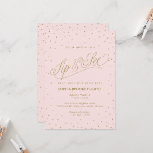 Chic Stars Pink Baby Girl Sip and See Shower Invitation