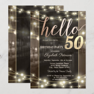 Chic String Lights Black 50th Birthday Party Invitation