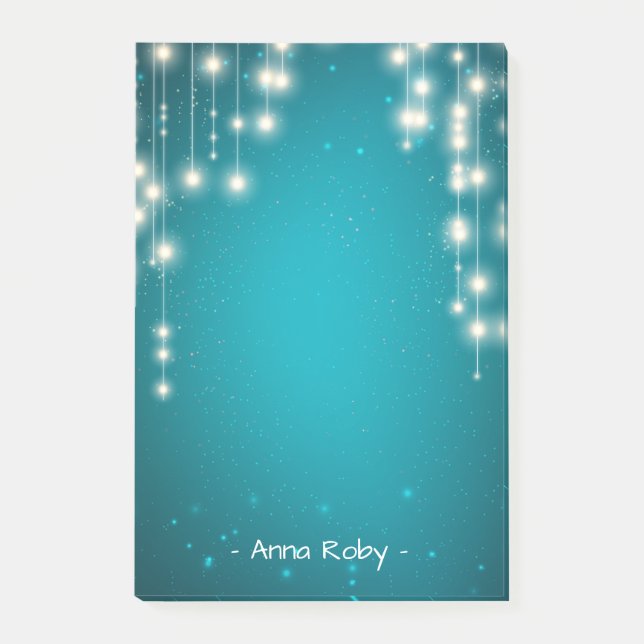 Chic String Lights Turquoise Blue Glitter Sparkle Post-it Notes (Front)