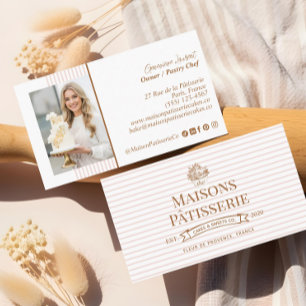 Chic Stripe Floral Cupcake Pastry Cake Bakery Shop Business Card