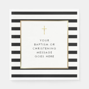Chic Stripe Gold Cross Baptism Christening Message Napkin