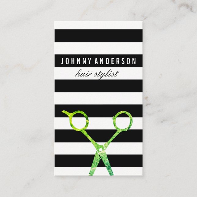 Chic Stripe Pattern Grunge Scissors / Variation Business Card (Front)