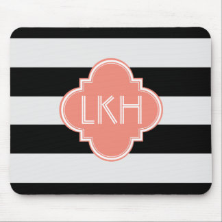 Chic Stripe & Three Monogram Mouse Mat
