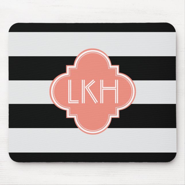 Chic Stripe & Three Monogram Mouse Mat (Front)