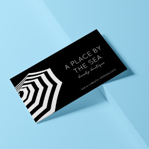 Chic Striped Beach Umbrella Boutique Black Business Card