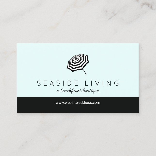 Chic Striped Beach Umbrella Logo Mint Business Card (Front)