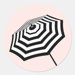 Chic Striped Beach Umbrella Logo Pink Classic Round Sticker