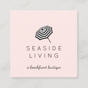 Chic Striped Beach Umbrella Logo Pink Square Business Card