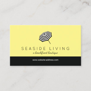 Chic Striped Beach Umbrella Logo Yellow Business Card