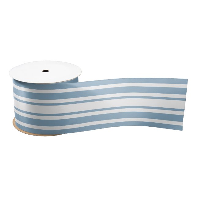 Chic Striped Blue and White Minimal Modern Elegant Satin Ribbon (Spool)