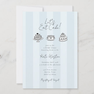Chic Striped Let’s Eat Cake Blue Bridal Shower Invitation