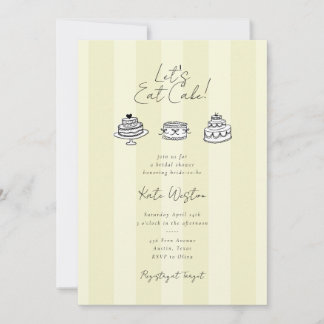 Chic Striped Let’s Eat Cake Yellow Bridal Shower Invitation