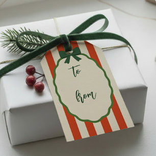 Chic Striped Red & Green Retro Merry Christmas Gift Tags