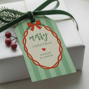 Chic Striped Red & Green Retro Merry Christmas Gift Tags