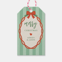 Chic Striped Red & Green Retro Merry Christmas