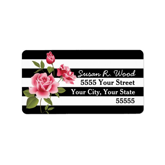 Chic Stripes and Roses Address Labels (Front)