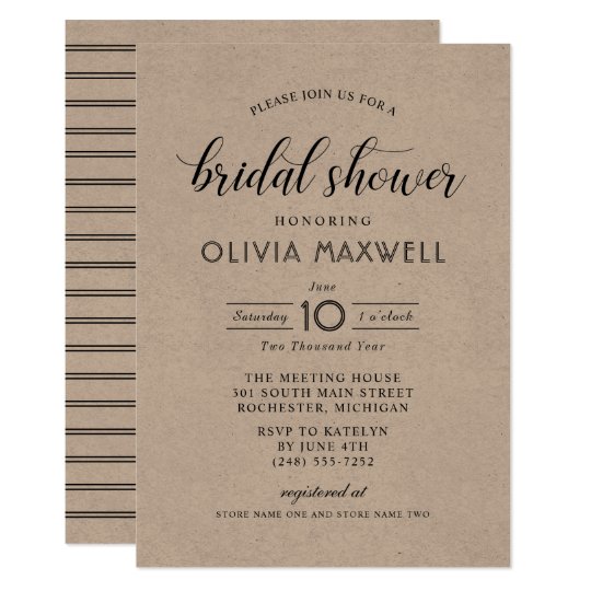 Chic Stripes Bridal Shower Invitation | Kraft