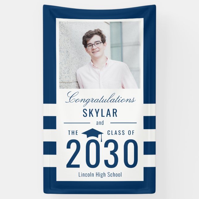 Chic Stripes EDITABLE COLOR Graduation Banner (Vertical)