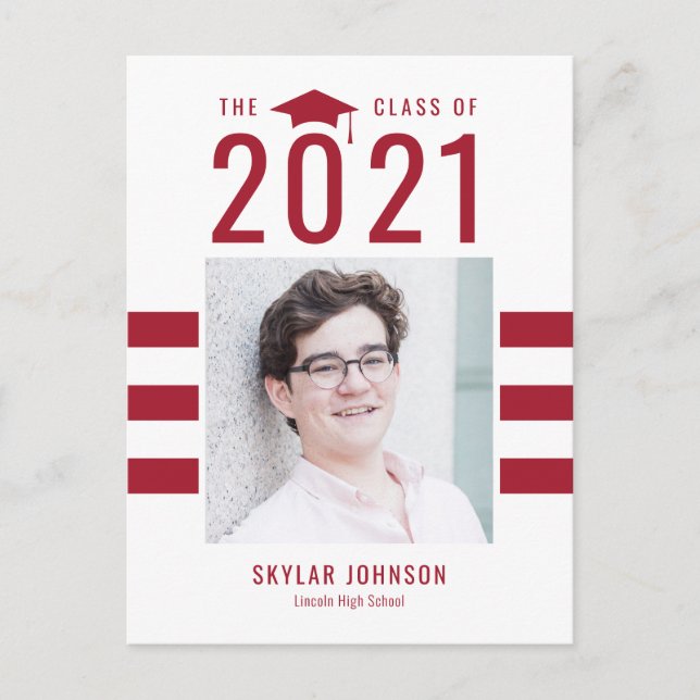 Chic Stripes EDITABLE COLOR Graduation Postcard (Front)