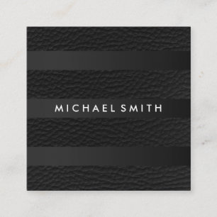 Chic Stripes Faux Leather Square Business Card
