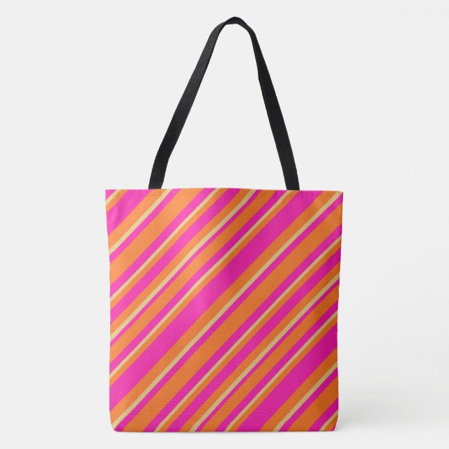 Chic Stripes in Bright Orange Yellow and Hot Pink Tote Bag (Front)