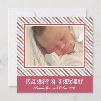Chic stripes merry bright Christmas holiday photo Card