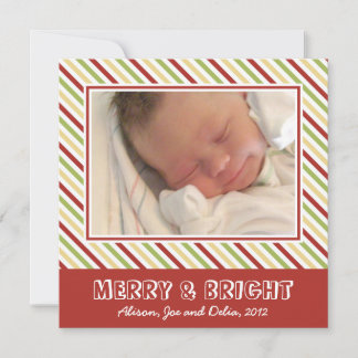 Chic stripes merry bright Christmas holiday photo Card