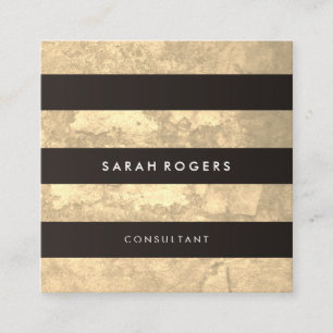 Chic Stripes Pattern Grunge Yellow Square Business Card