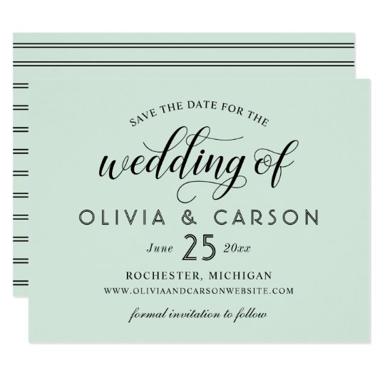 Chic Stripes Save the Date | Mint Green Card