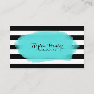 Chic Stripes Turquoise Black White Makeup Artist Business Card