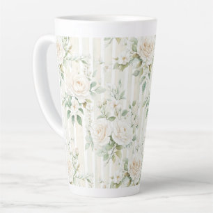 Chic Stripes White Floral Romantic Wedding Latte Mug