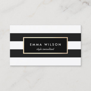 Chic Stylish Black and White Striped Business Card